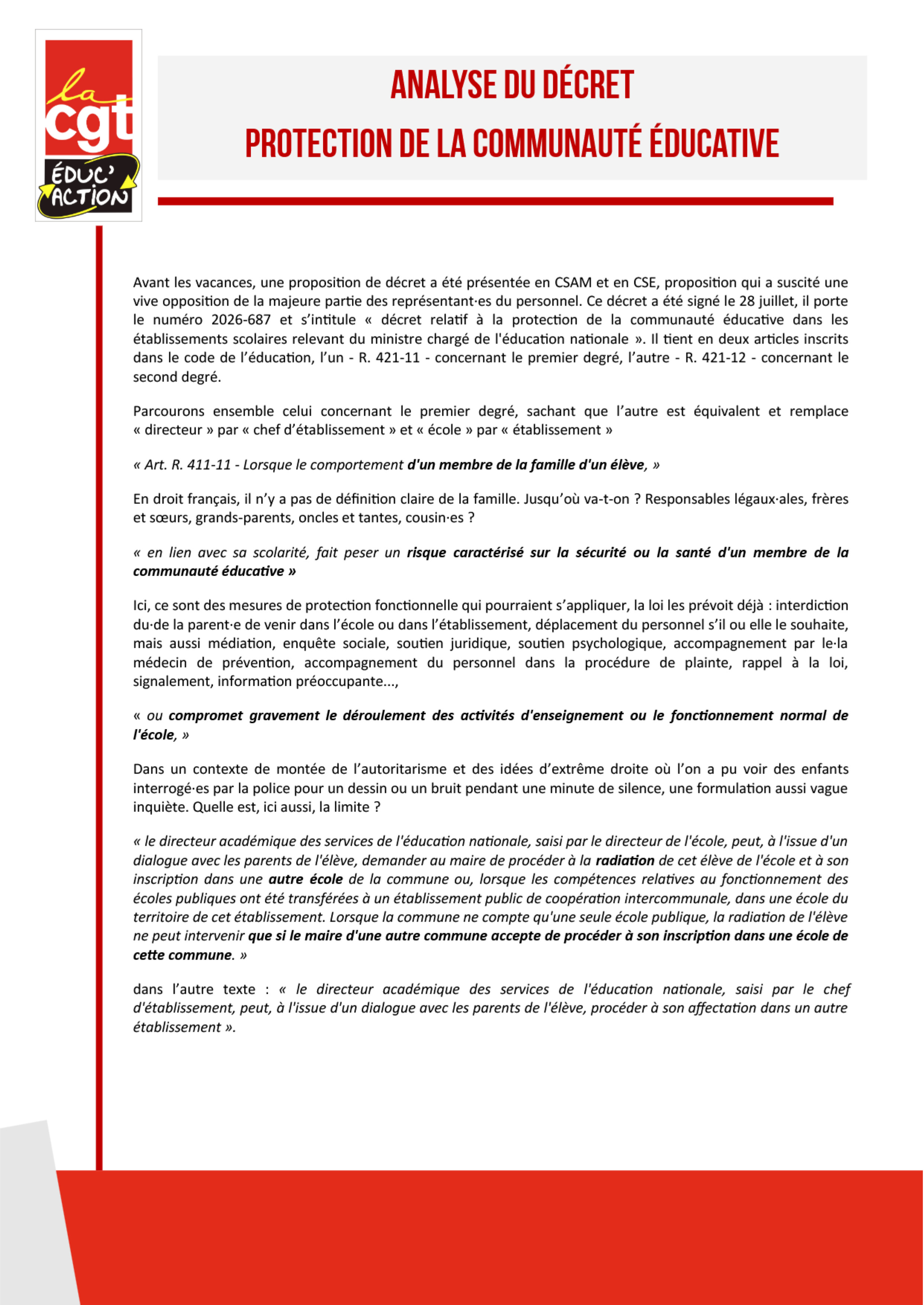 logo Analyse du décret "protection de la communauté éducative"